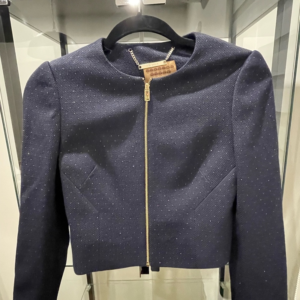 Ted Baker Womens suit jacket with gold speckles and zipper front